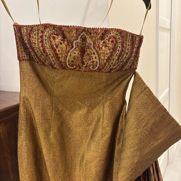 Lillie‎ Rubin Bronze Beaded Brocade Jacquard Silk Gown, Sz M - Picture 7 of 10